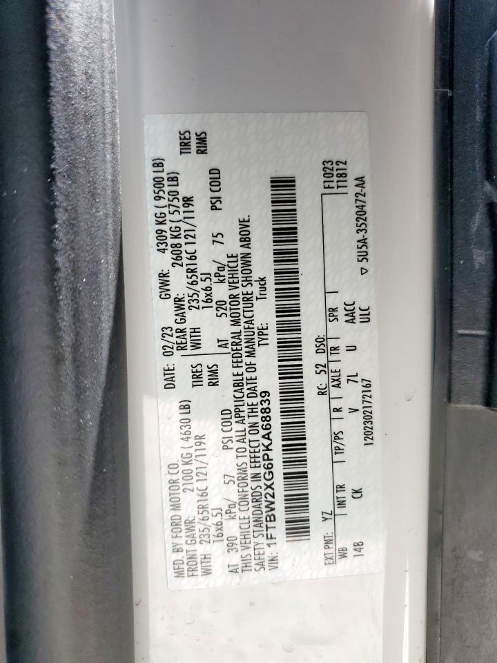 2023 Ford Transit T-350 VIN: 1FTBW2XG6PKA68839 Lot: 86317775