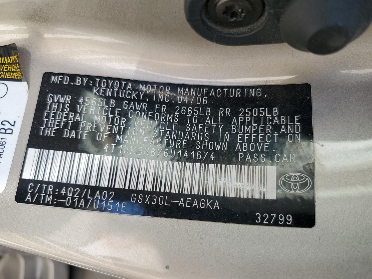 2006 Toyota Avalon Xl VIN: 4T1BK36B76U141674 Lot: 69837275