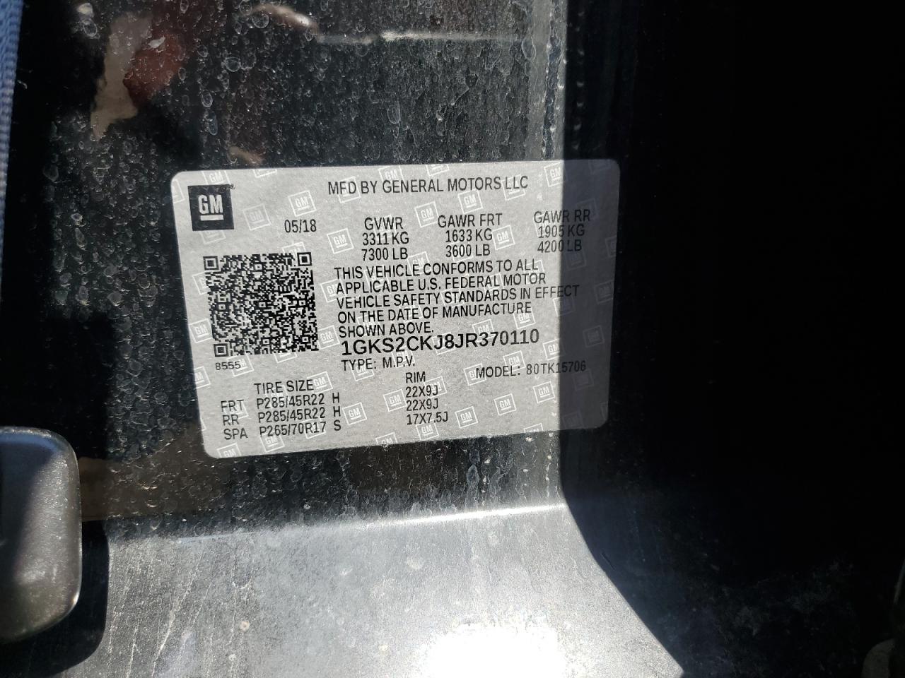 2018 GMC Yukon Denali VIN: 1GKS2CKJ8JR370110 Lot: 67918715