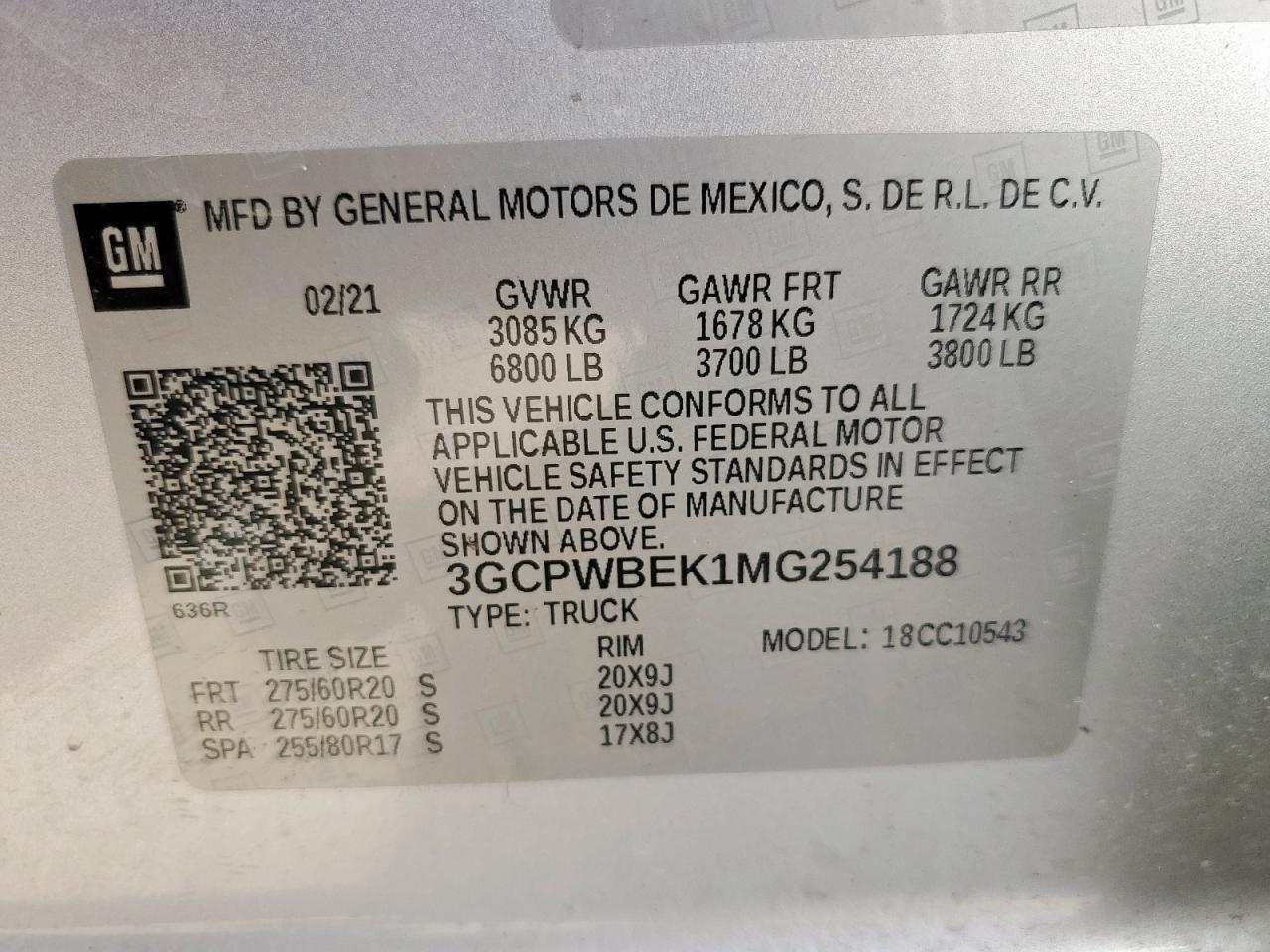 2021 Chevrolet Silverado C1500 Custom VIN: 3GCPWBEK1MG254188 Lot: 67537365