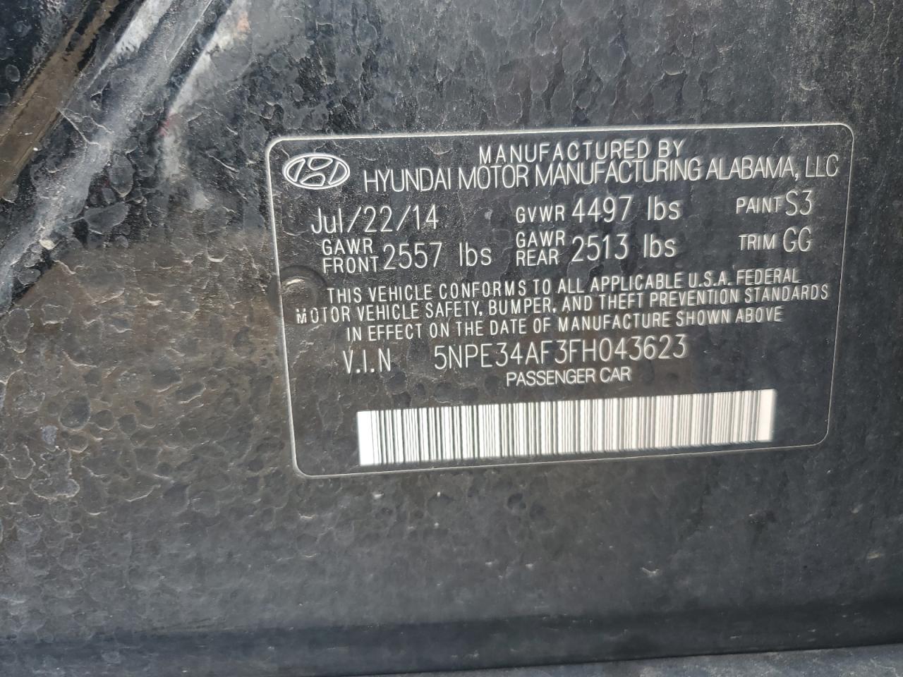 2015 Hyundai Sonata Sport VIN: 5NPE34AF3FH043623 Lot: 69686915