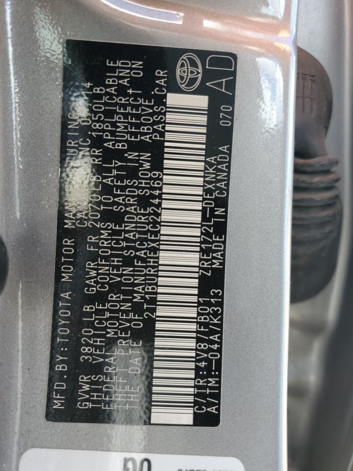 2014 Toyota Corolla L VIN: 2T1BURHEXEC224469 Lot: 69923755