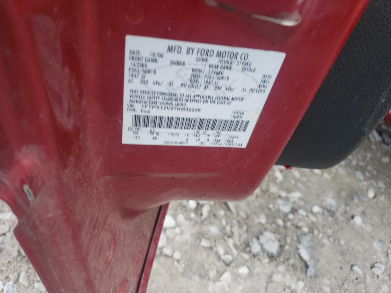 2007 Ford F150 VIN: 1FTPX12V97K32228 Lot: 67569125