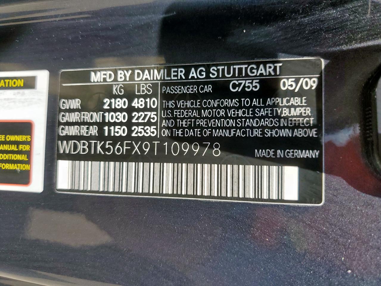 WDBTK56FX9T109978 2009 Mercedes-Benz Clk 350