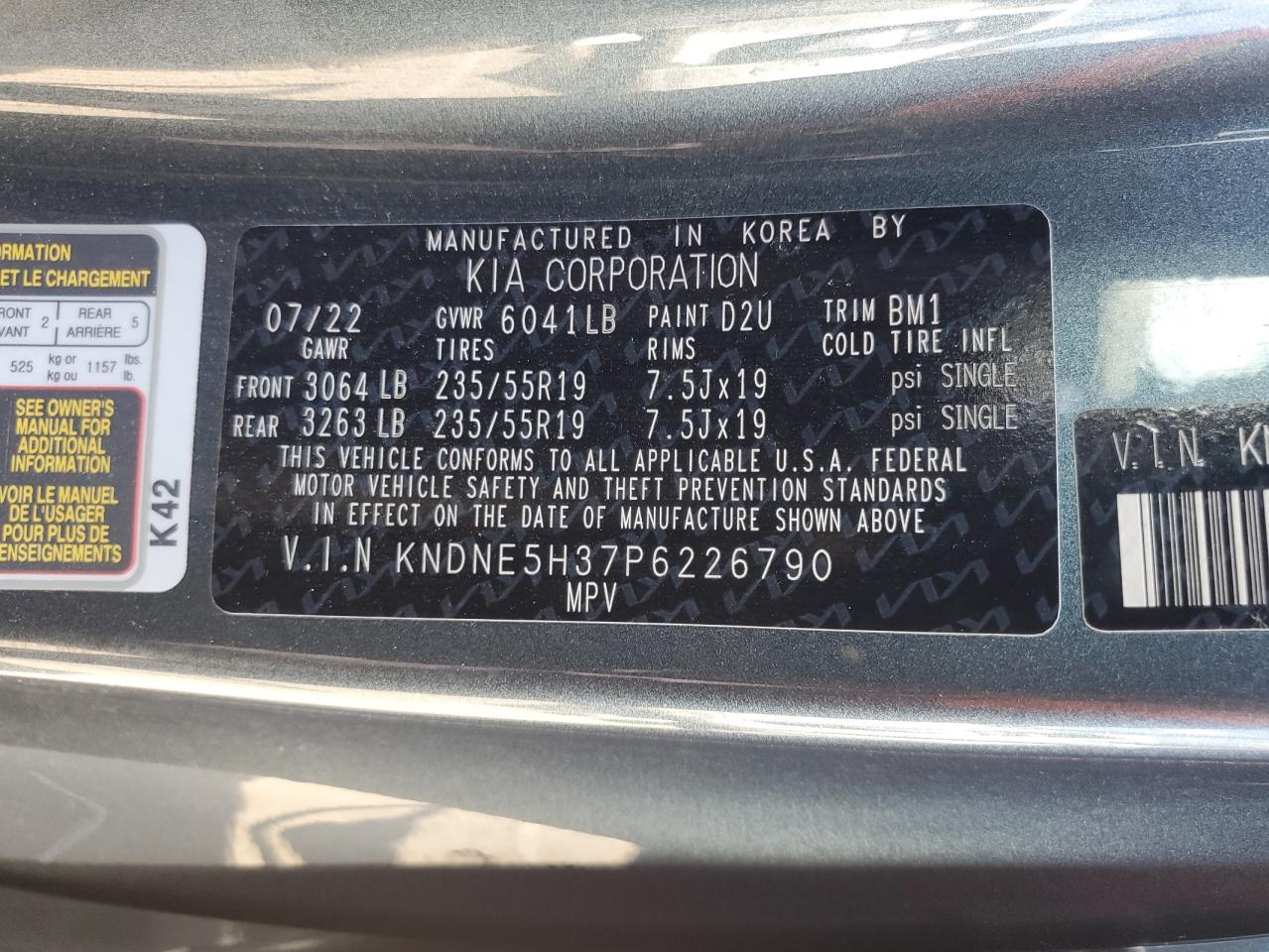 2023 Kia Carnival Sx VIN: KNDNE5H37P6226790 Lot: 67998725