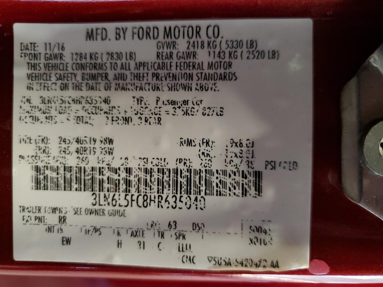 2017 Lincoln Mkz Reserve VIN: 3LN6L5FC8HR635040 Lot: 69657415