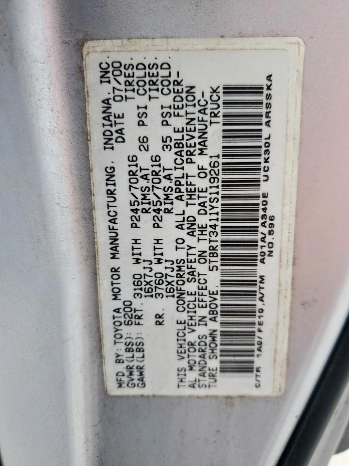2000 Toyota Tundra Access Cab VIN: 5TBRT3411YS119261 Lot: 71070005