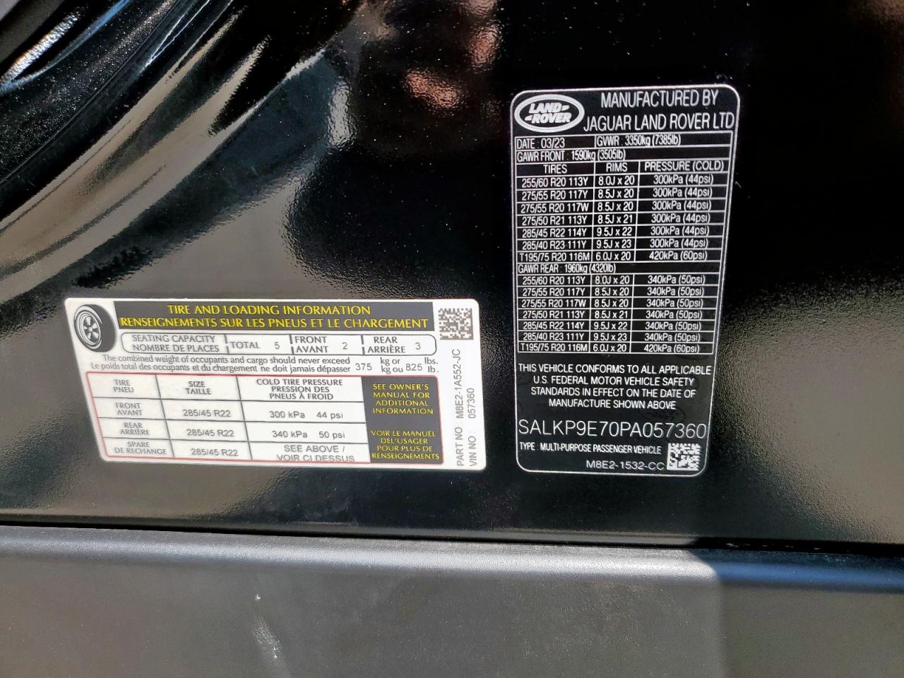 2023 Land Rover Range Rover Se VIN: SALKP9E70PA057360 Lot: 68523835