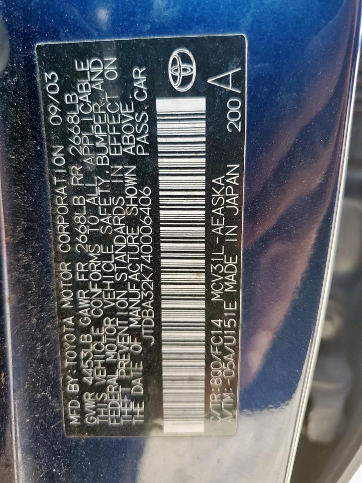 2004 Toyota Camry Se VIN: JTDBA32K740006406 Lot: 69761165