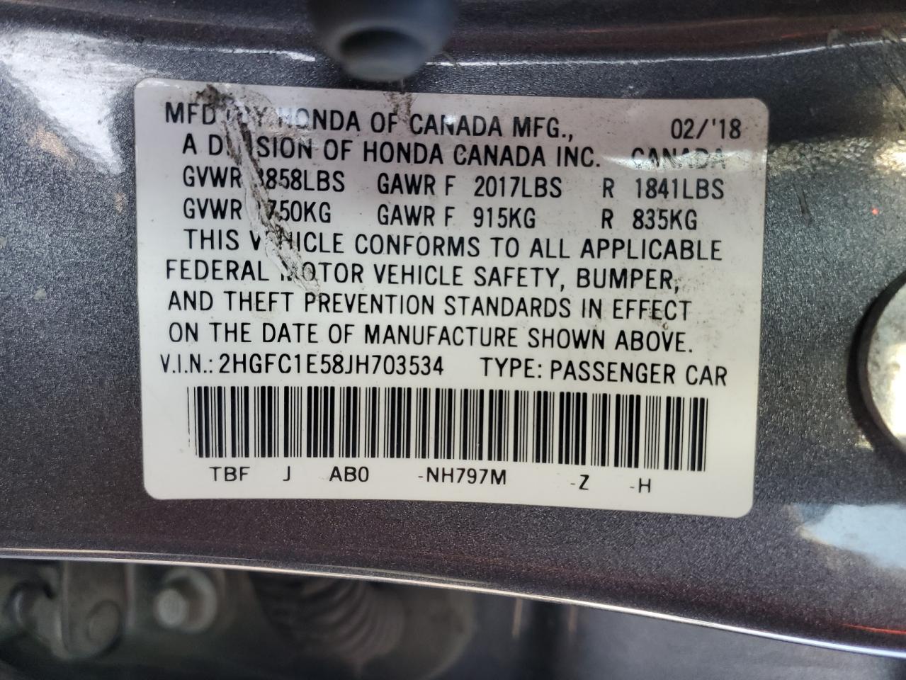 2018 Honda Civic Si VIN: 2HGFC1E58JH703534 Lot: 67295015