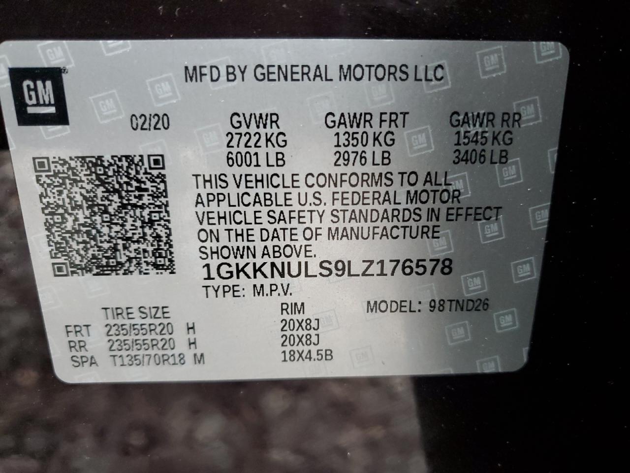 2020 GMC Acadia Slt VIN: 1GKKNULS9LZ176578 Lot: 69584135