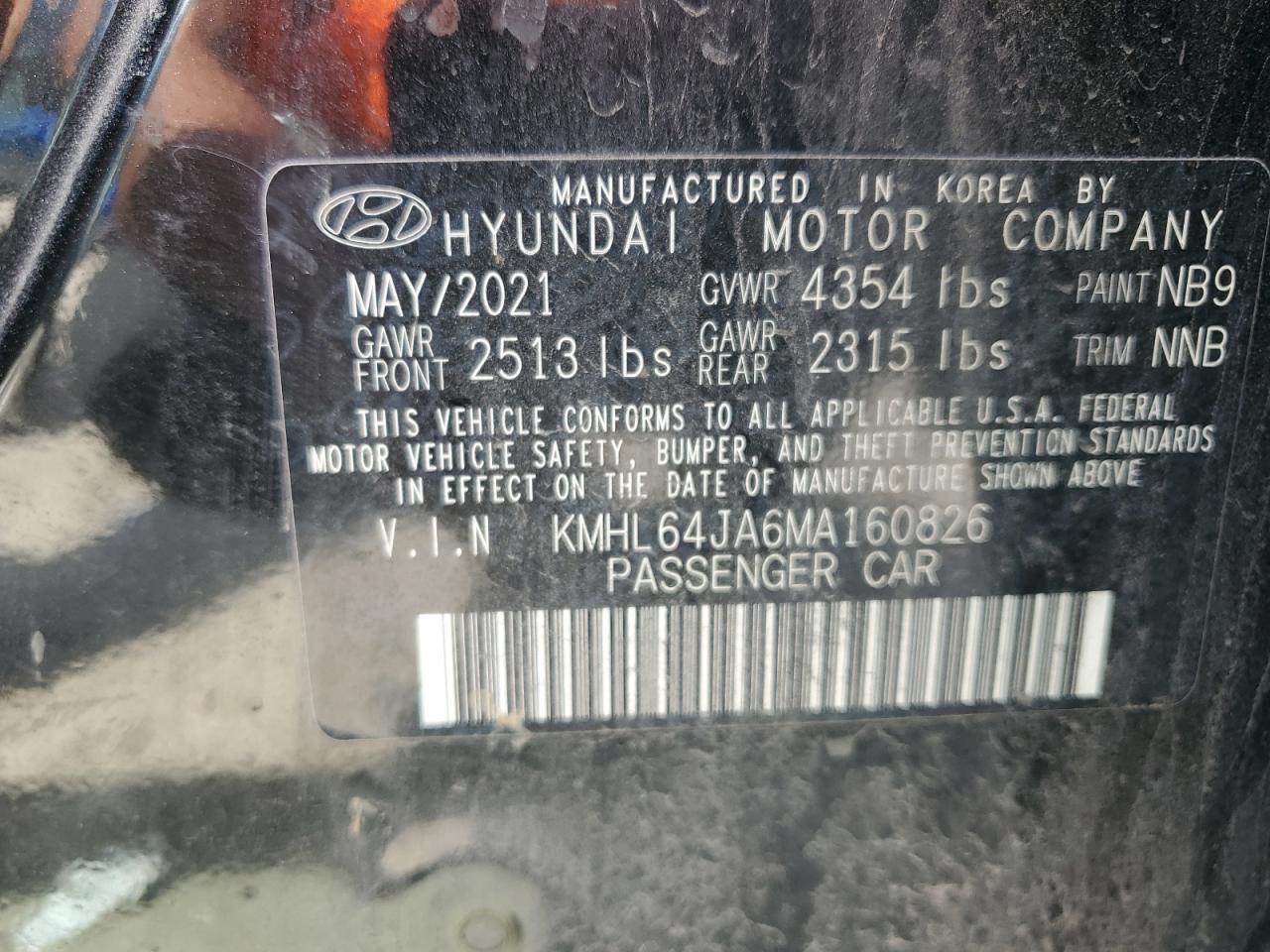 2021 Hyundai Sonata Sel VIN: KMHL64JA6MA160826 Lot: 70749215