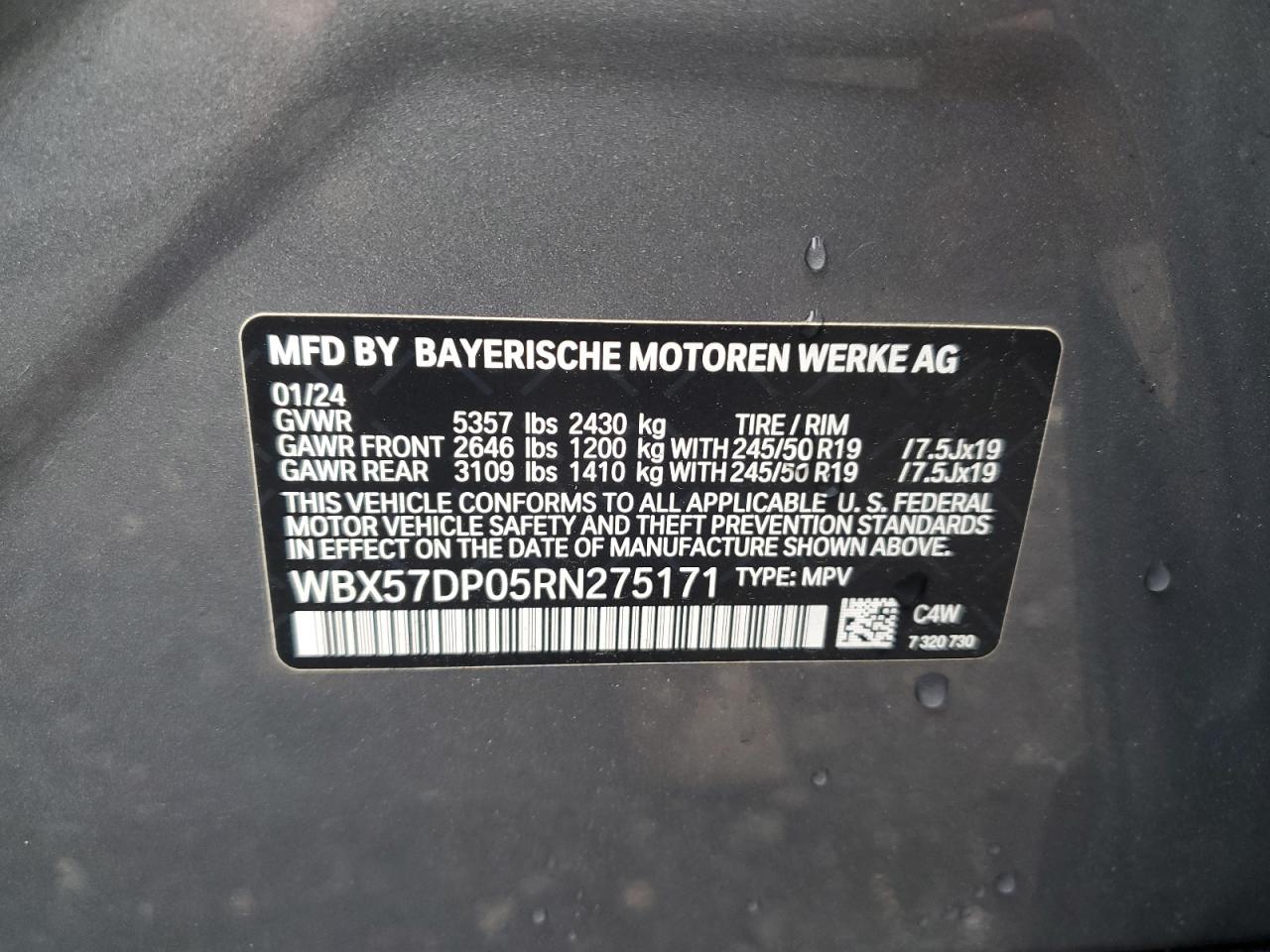 2024 BMW X3 xDrive30I VIN: WBX57DP05RN275171 Lot: 69420125
