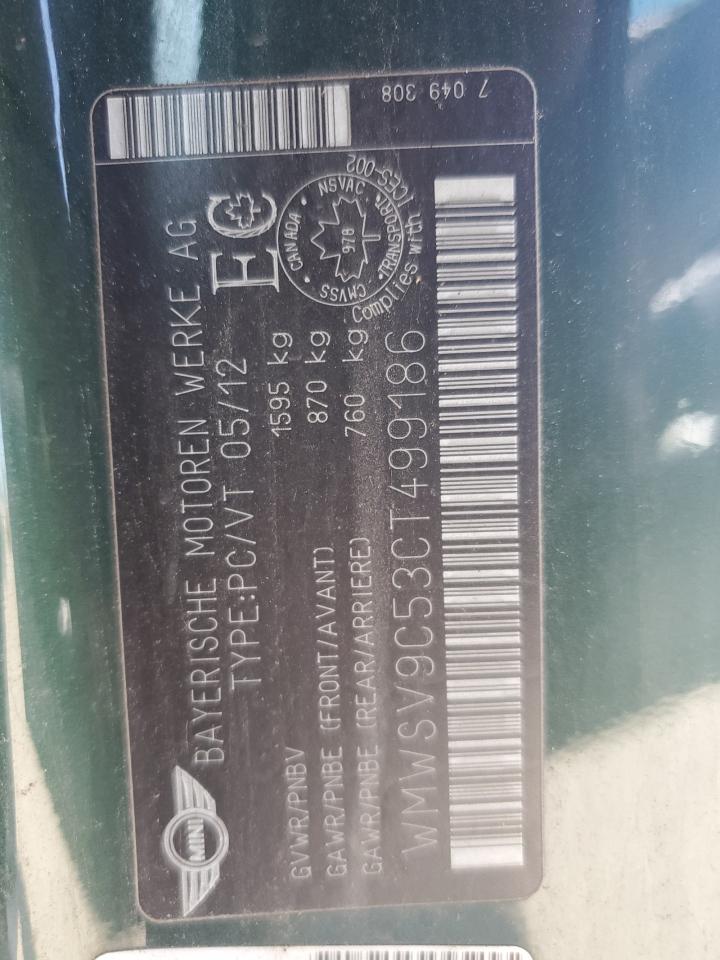 WMWSV9C53CT499186 2012 Mini Cooper John Cooper Works