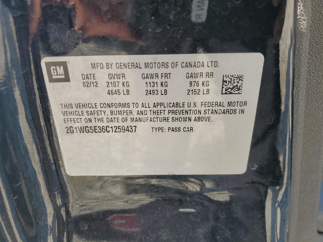 2G1WG5E36C1259437 2012 Chevrolet Impala Lt