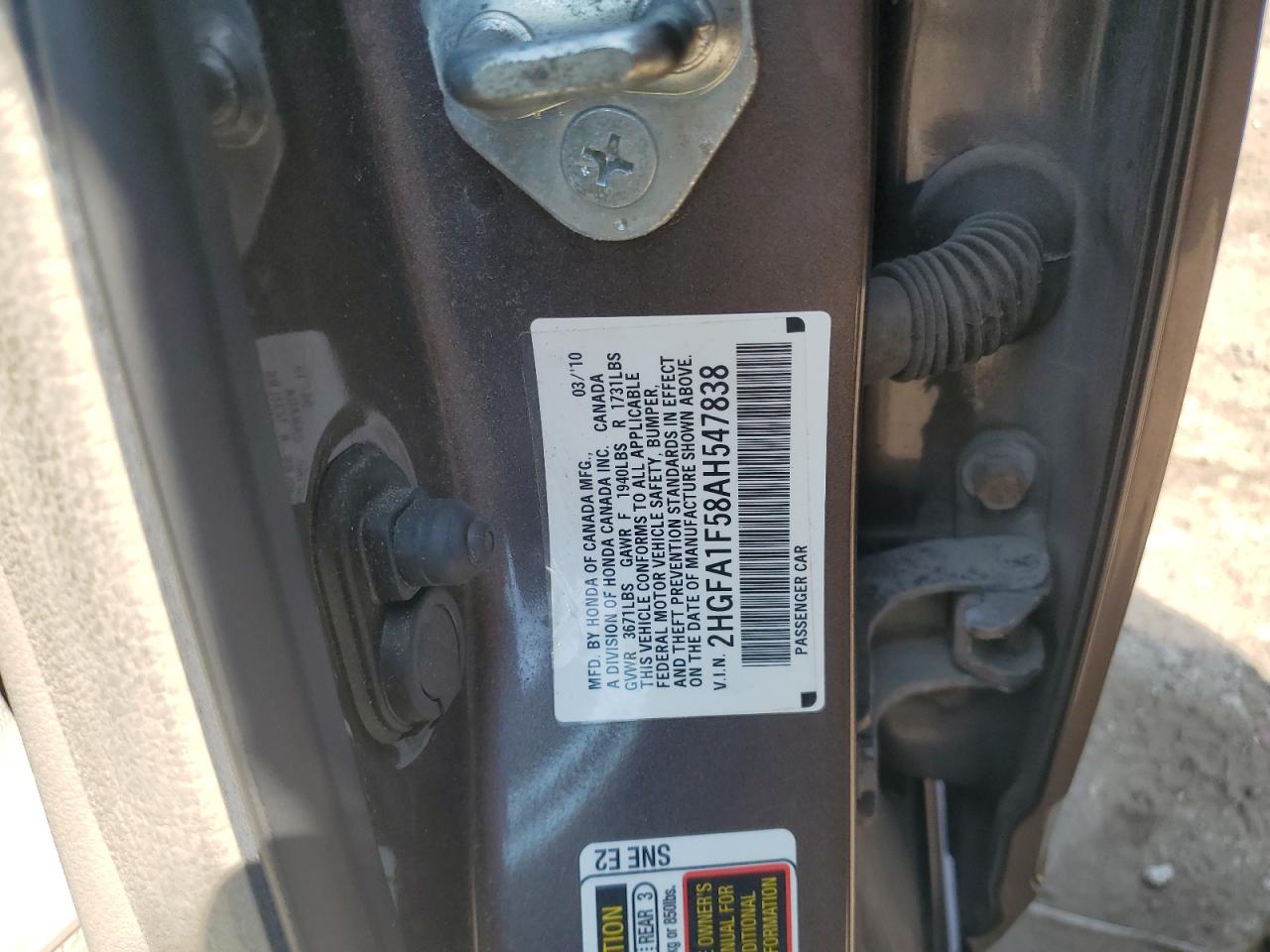 2010 Honda Civic Lx VIN: 2HGFA1F58AH547838 Lot: 67841925