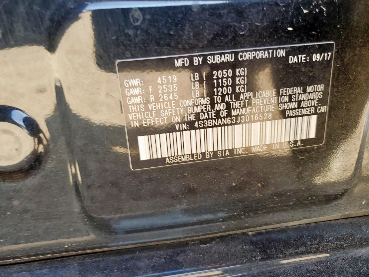 2018 Subaru Legacy 2.5I Limited VIN: 4S3BNAN63J3016528 Lot: 69564105