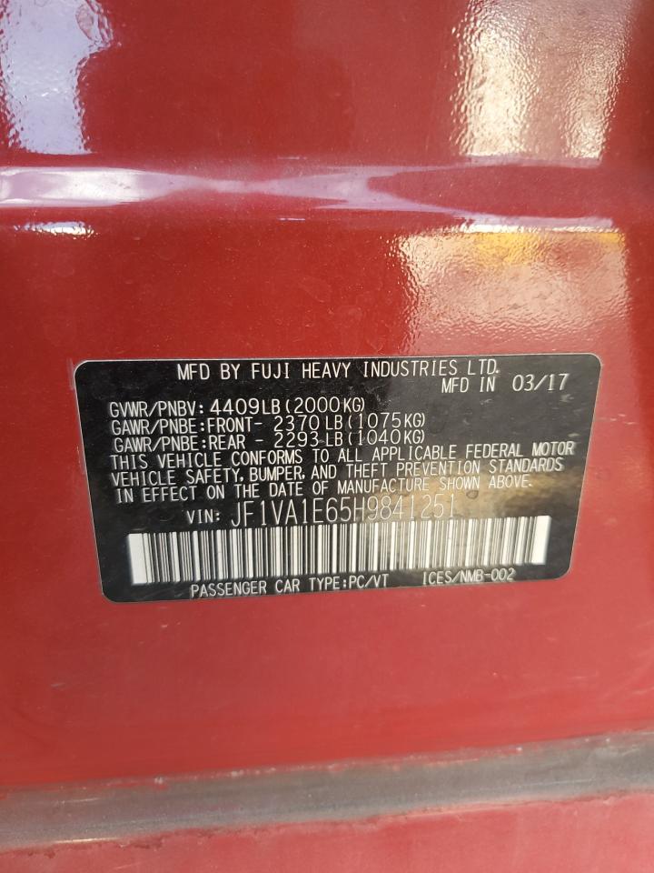 2017 Subaru Wrx Premium VIN: JF1VA1E65H9841251 Lot: 69320335