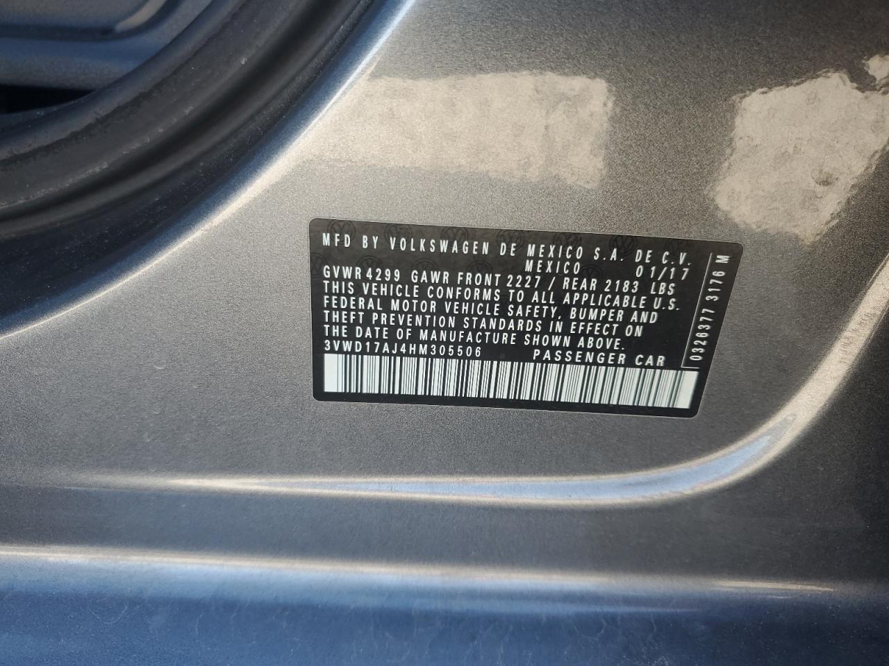 2017 Volkswagen Jetta Sport VIN: 3VWD17AJ4HM305506 Lot: 70784825