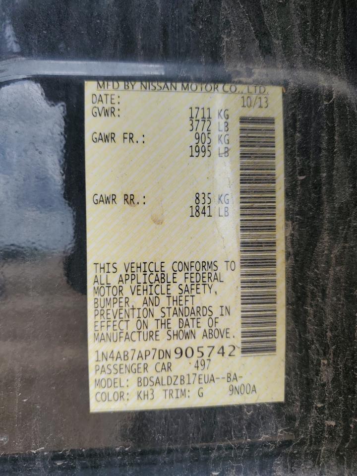 2013 Nissan Sentra S VIN: 1N4AB7AP7DN905742 Lot: 70031275