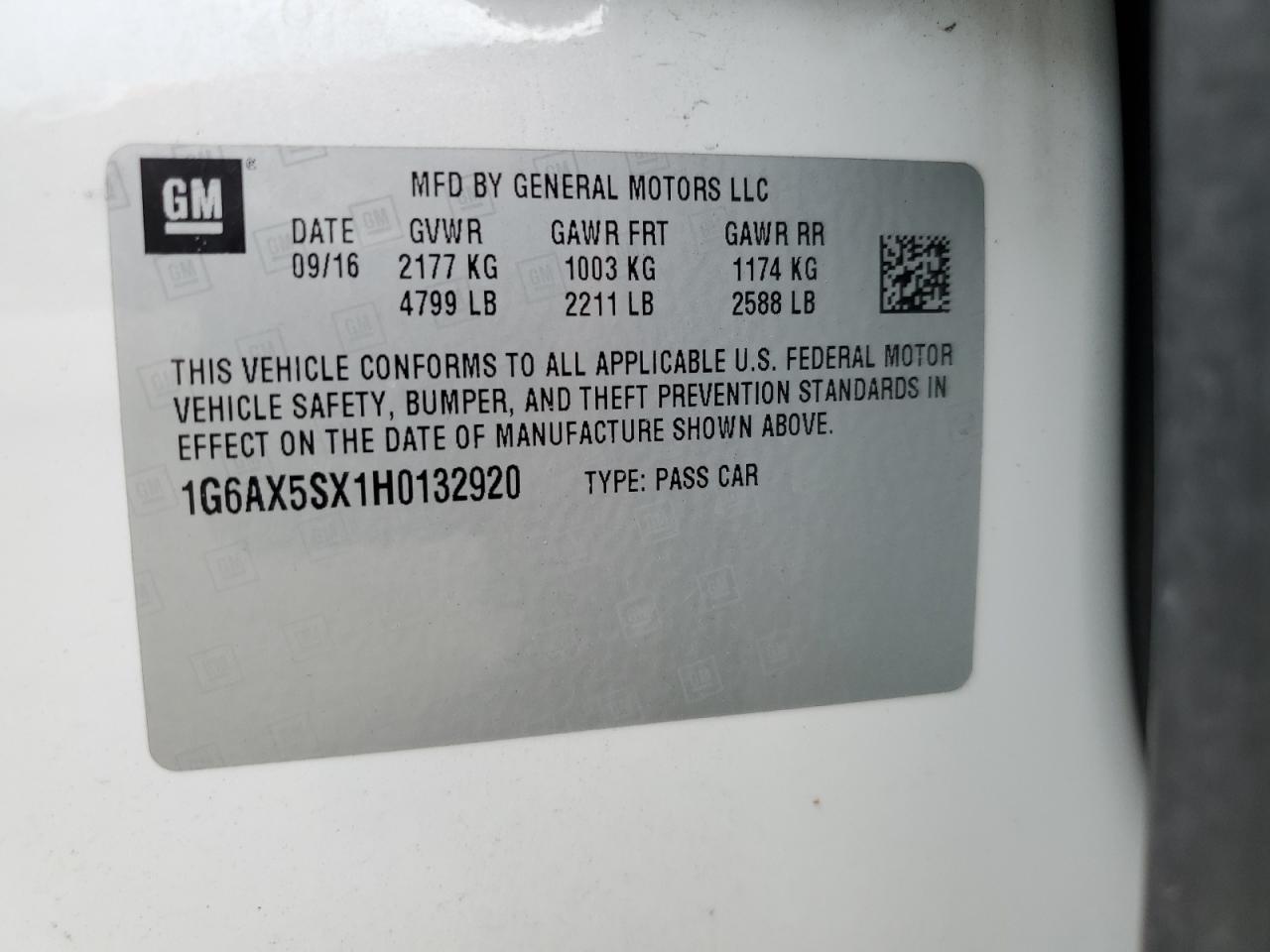 2017 Cadillac Cts Luxury VIN: 1G6AX5SX1H0132920 Lot: 68288525