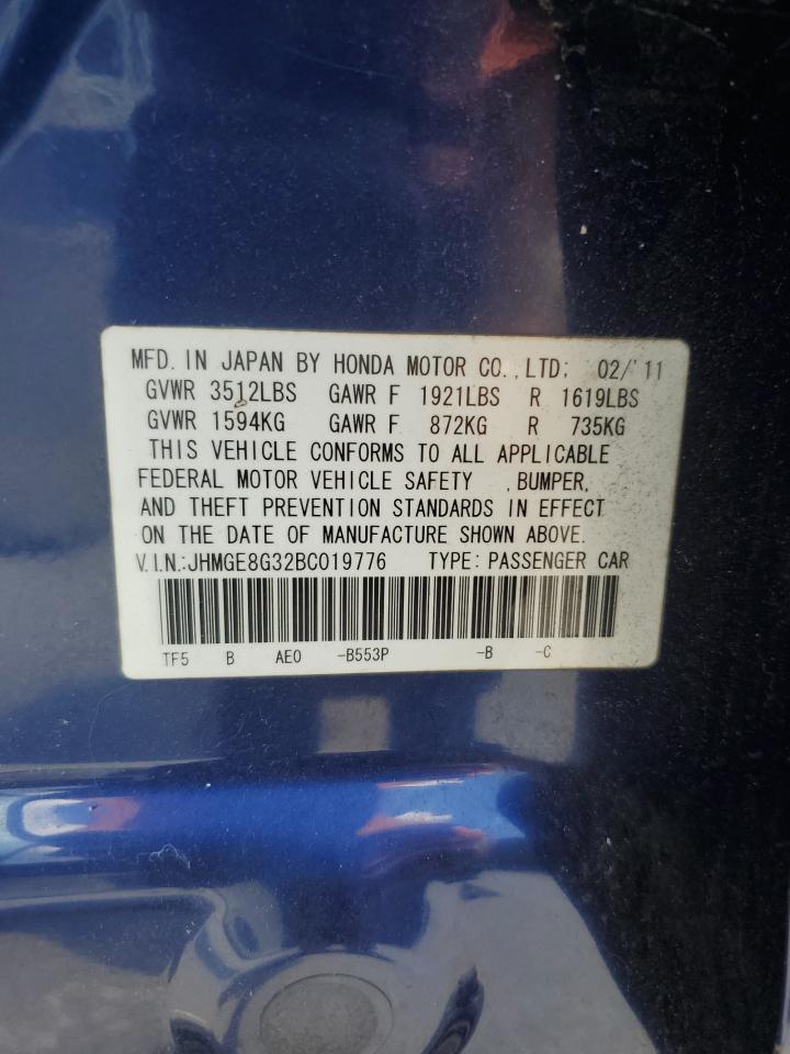 2011 Honda Fit VIN: JHMGE8G32BC019776 Lot: 67203625