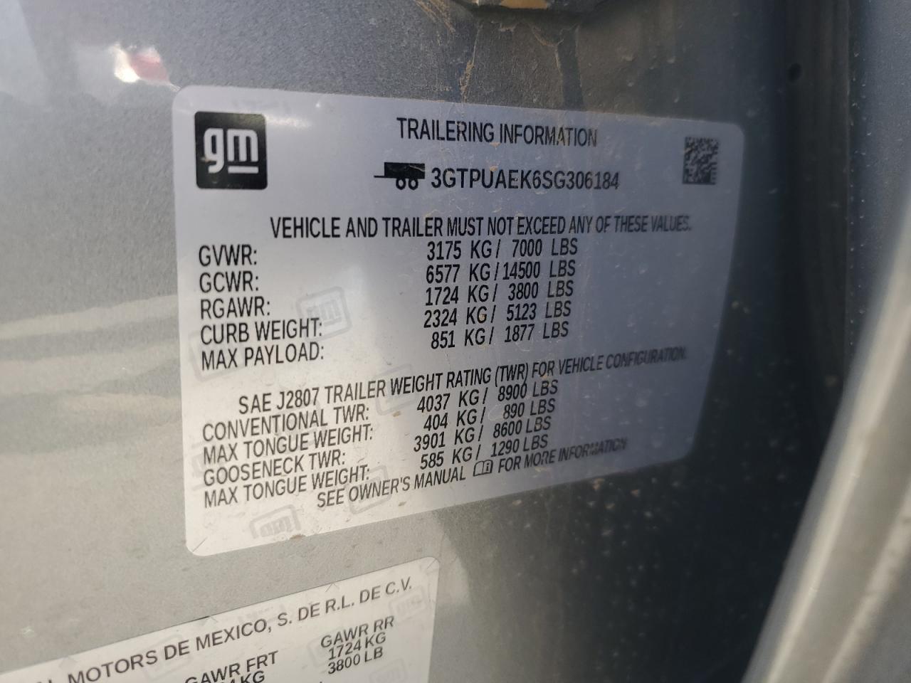 2025 GMC Sierra K1500 VIN: 3GTPUAEK6SG306184 Lot: 70783535