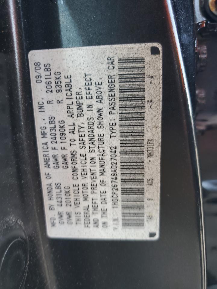 2009 Honda Accord Ex VIN: 1HGCP26749A027042 Lot: 68302865