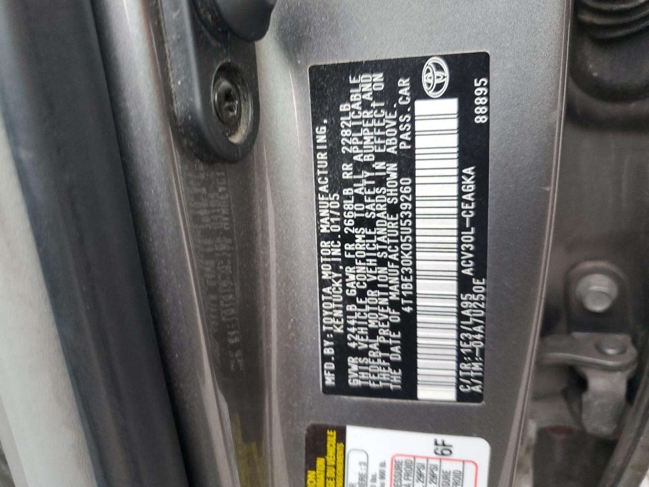 2005 Toyota Camry Le VIN: 4T1BE30K05U539260 Lot: 70430545