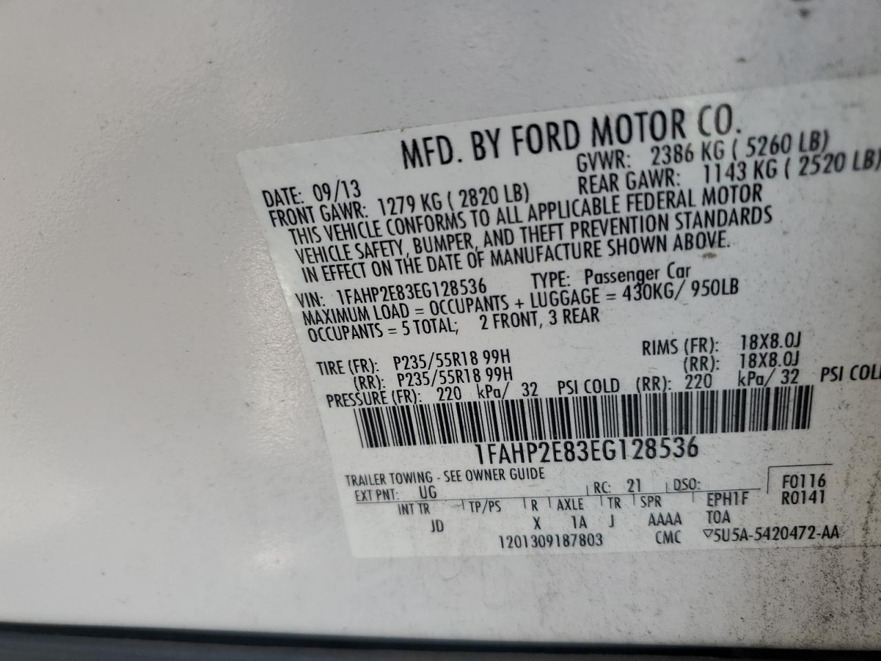 2014 Ford Taurus Sel VIN: 1FAHP2E83EG128536 Lot: 69189355