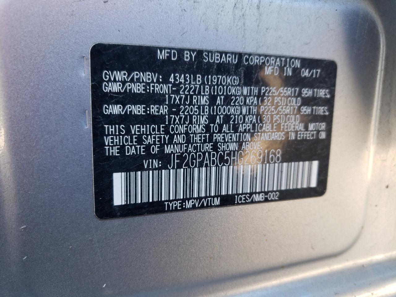 2017 Subaru Crosstrek Premium VIN: JF2GPABC5HG269168 Lot: 69582365