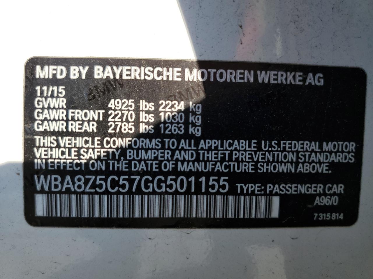 2016 BMW 328 Xigt Sulev VIN: WBA8Z5C57GG501155 Lot: 68734995