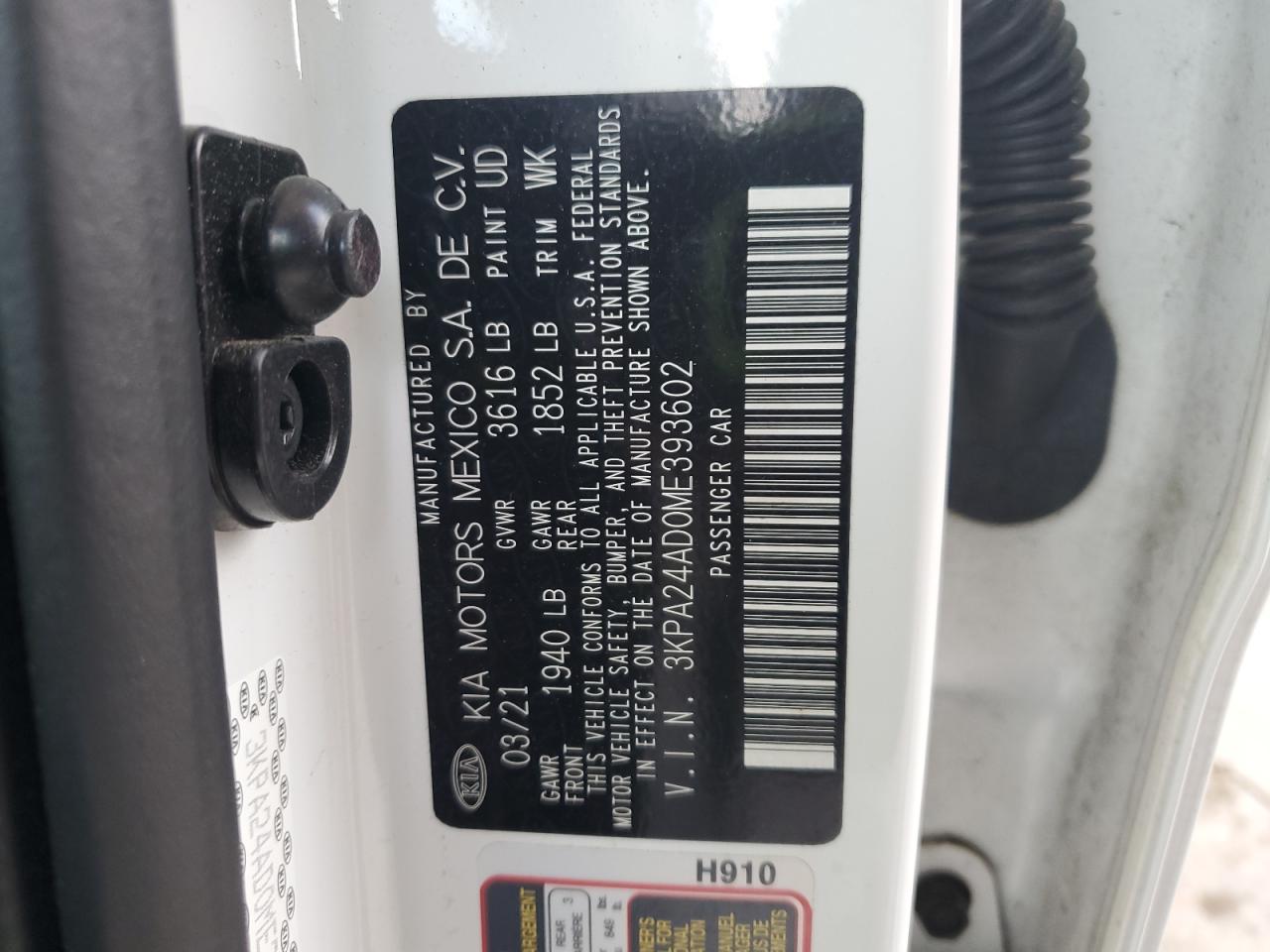 2021 Kia Rio Lx VIN: 3KPA24AD0ME393602 Lot: 68711305