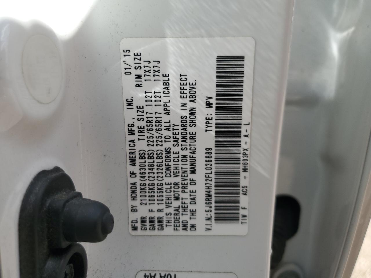 2015 Honda Cr-V Exl VIN: 5J6RM4H72FL036889 Lot: 69753175