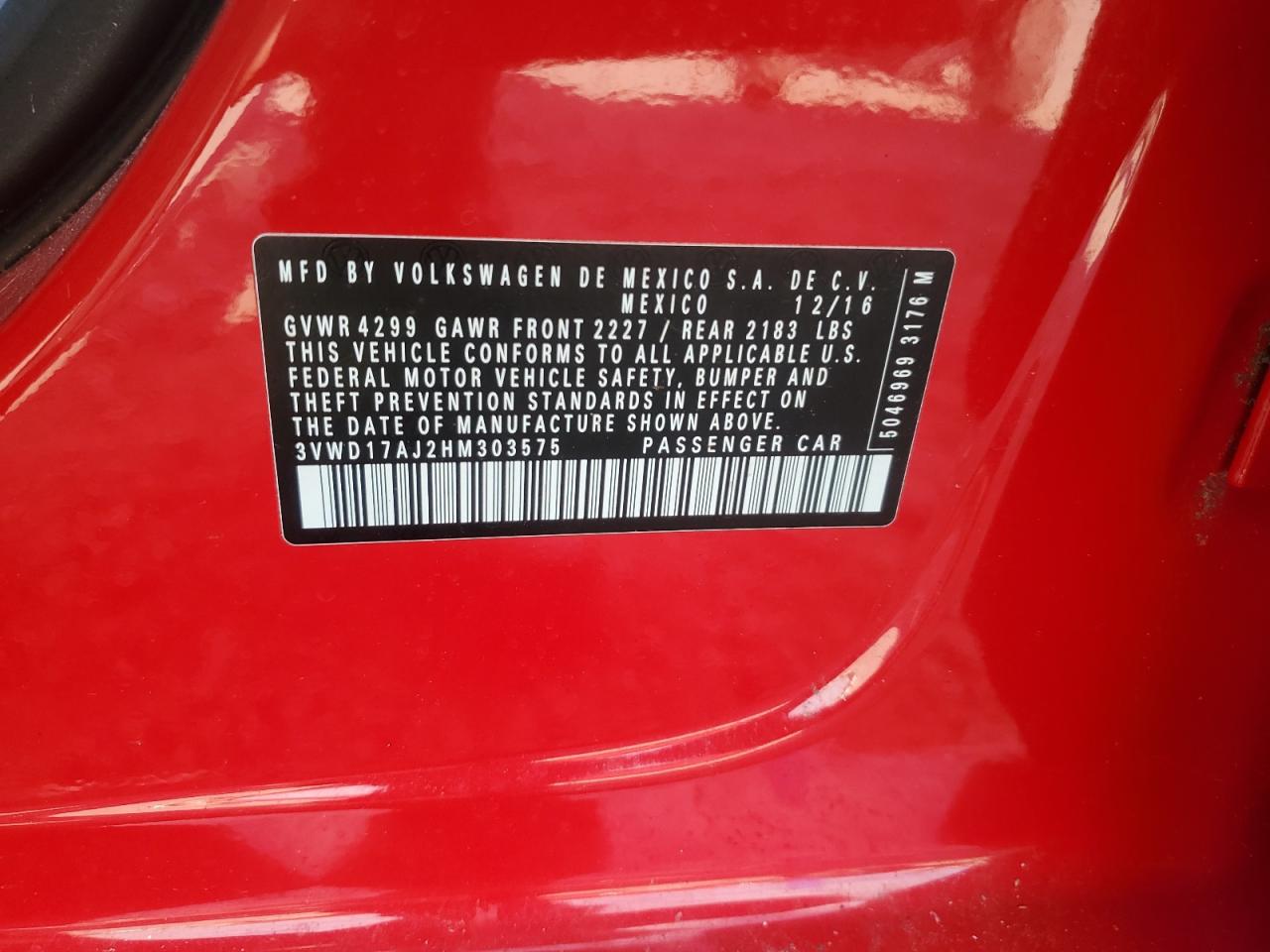 2017 Volkswagen Jetta Sport VIN: 3VWD17AJ2HM30575 Lot: 69642835