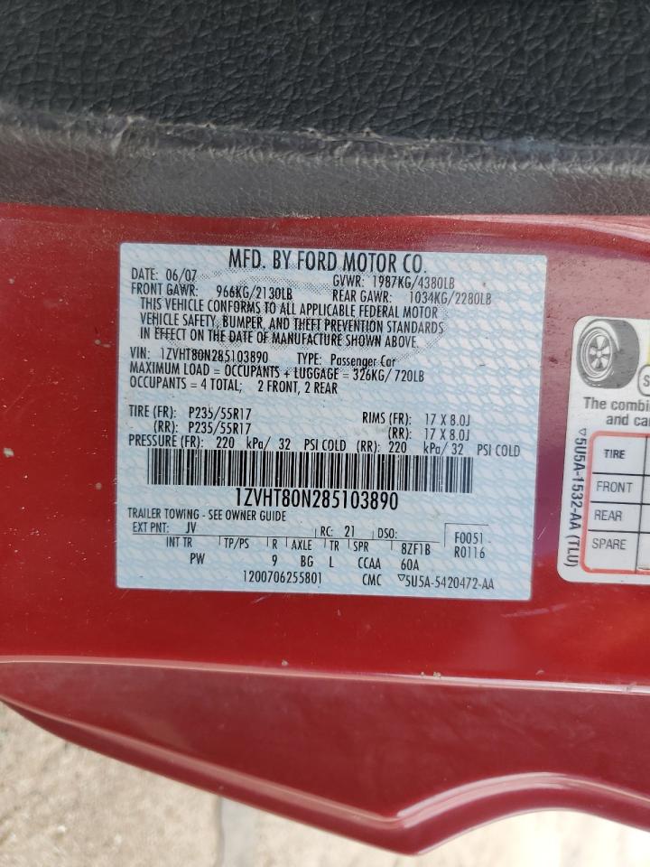 2008 Ford Mustang VIN: 1ZVHT80N285103890 Lot: 68451155