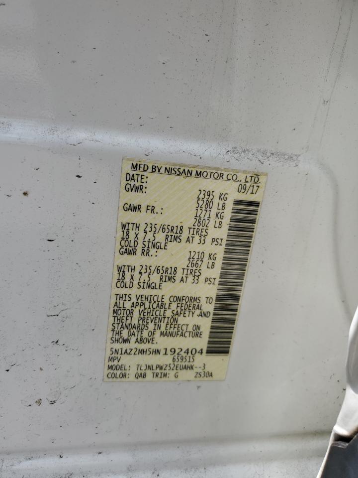 2017 Nissan Murano S VIN: 5N1AZ2MH5HN192404 Lot: 68276275