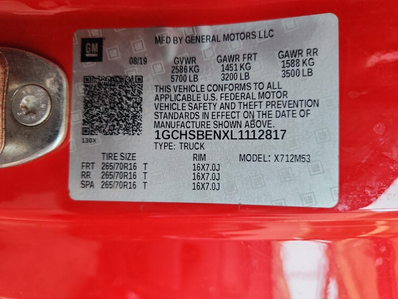 2020 Chevrolet Colorado VIN: 1GCHSBENXL1112817 Lot: 69917545