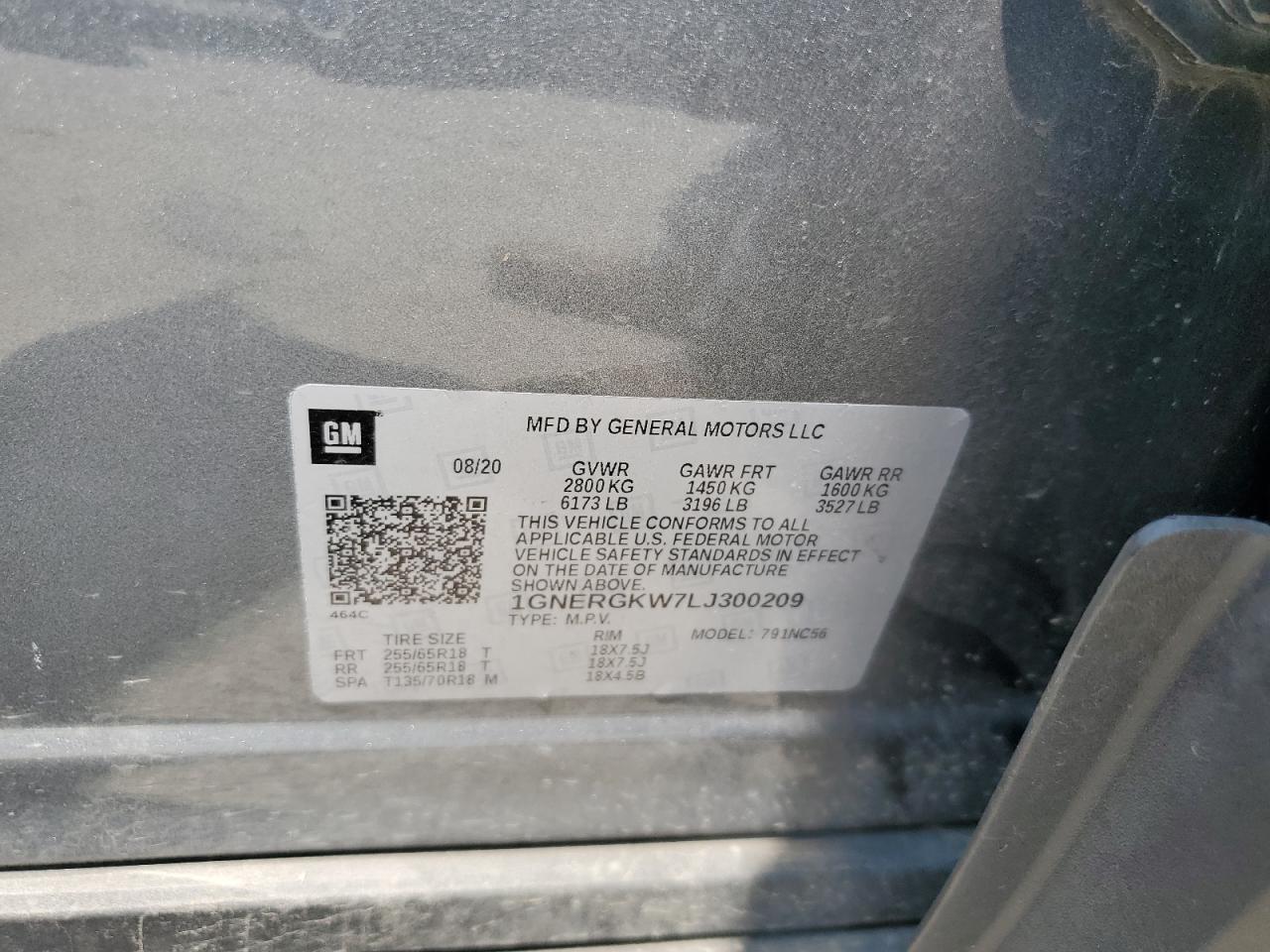 2020 Chevrolet Traverse Lt VIN: 1GNERGKW7LJ300209 Lot: 66729805