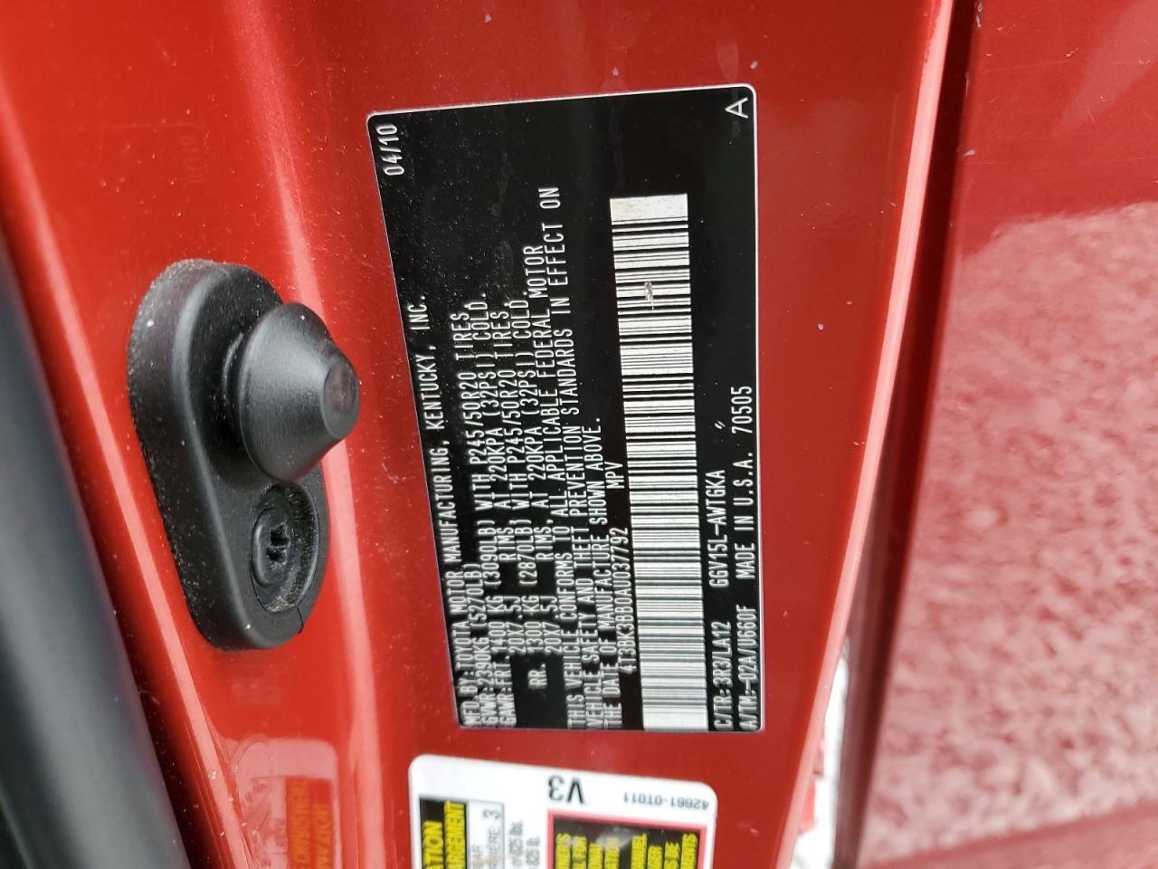 2010 Toyota Venza VIN: 4T3BK3BB0AU037792 Lot: 68731335