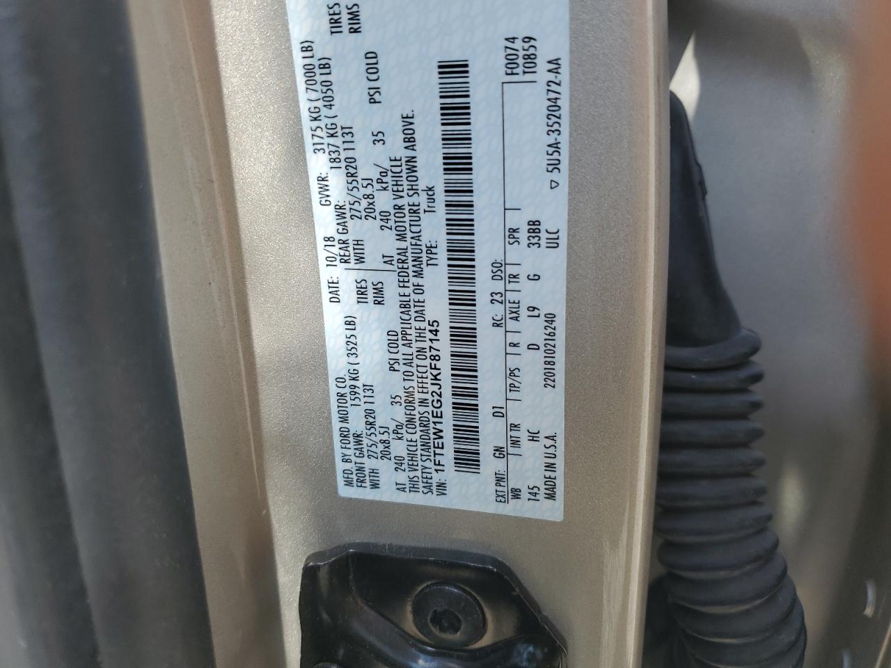 2018 Ford F150 Supercrew VIN: 1FTEW1EG2JKF87145 Lot: 69299245