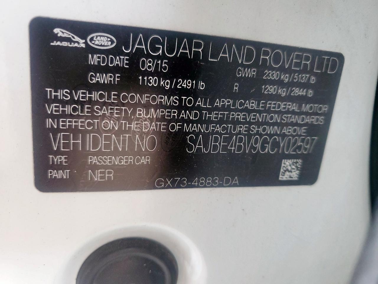 2016 Jaguar Xf Prestige VIN: SAJBE4BV9GCY02597 Lot: 69986905