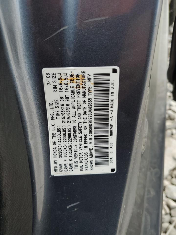 2006 Honda Cr-V Se VIN: SHSRD78976U442865 Lot: 69810075