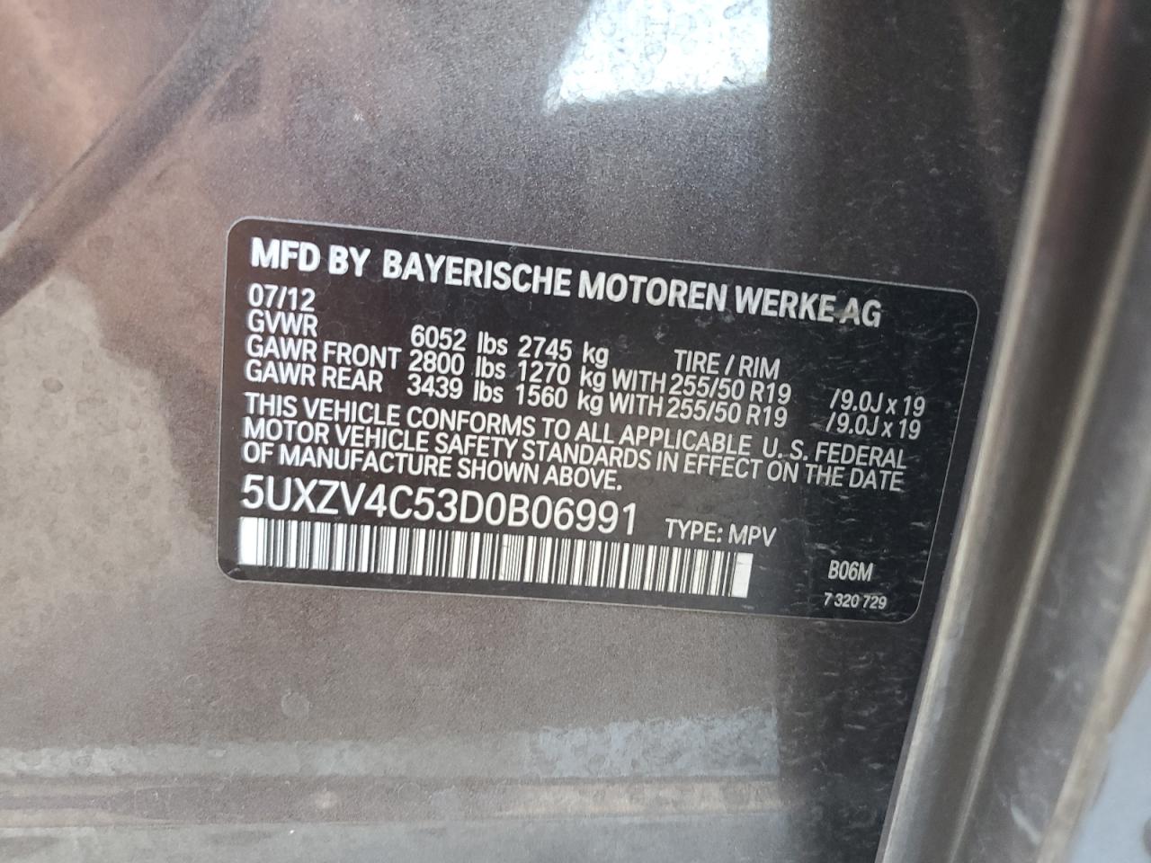 2013 BMW X5 xDrive35I VIN: 5UXZV4C53D0B06991 Lot: 69044585