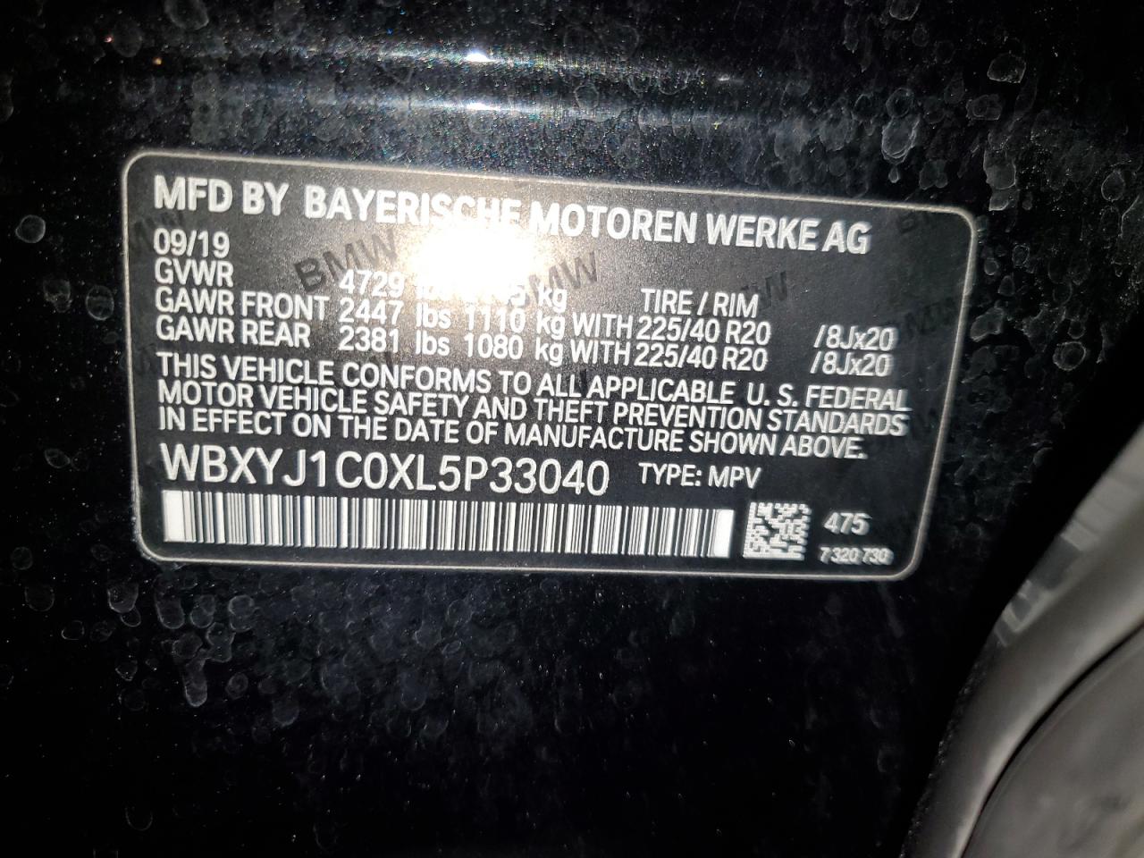 2020 BMW X2 xDrive28I VIN: WBXYJ1C0XL5P33040 Lot: 70066545