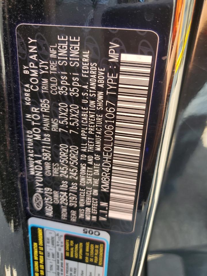 2020 Hyundai Palisade Sel VIN: KM8R4DHE0LU061067 Lot: 68514255