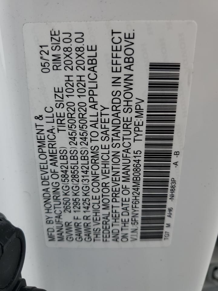 2021 Honda Pilot Se VIN: 5FNYF6H24MB086415 Lot: 69379725