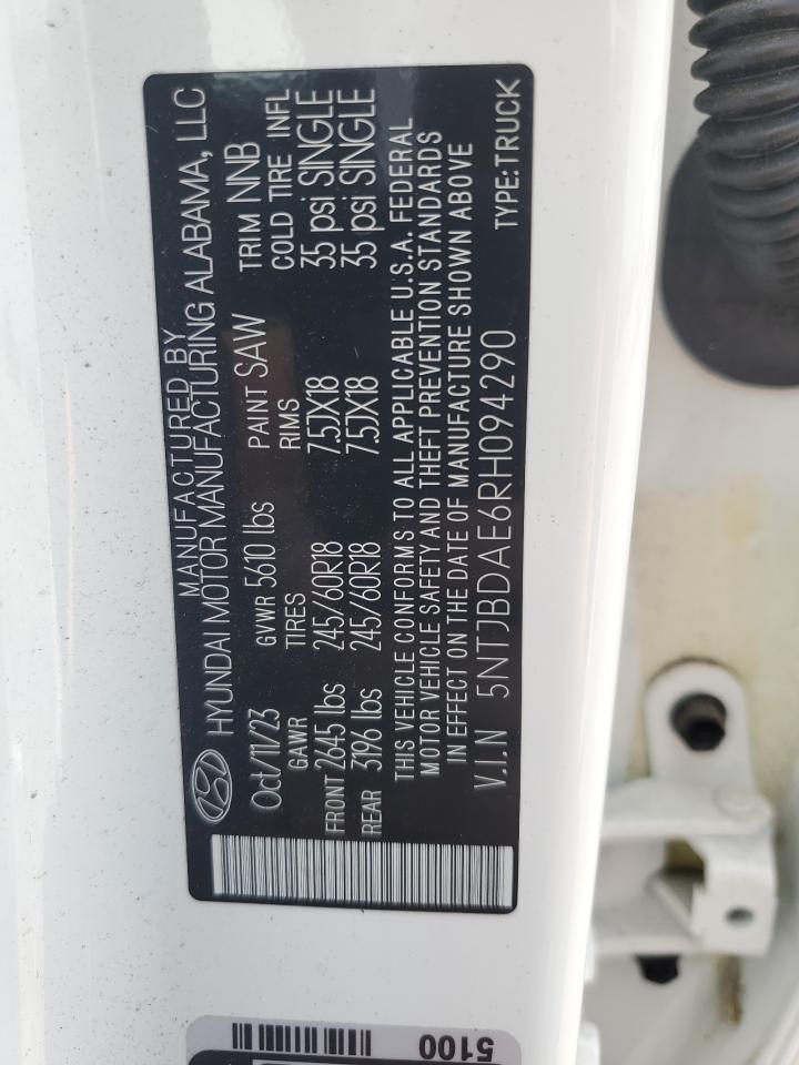 2024 Hyundai Santa Cruz Sel VIN: 5NTJBDAE6RH094290 Lot: 68313505