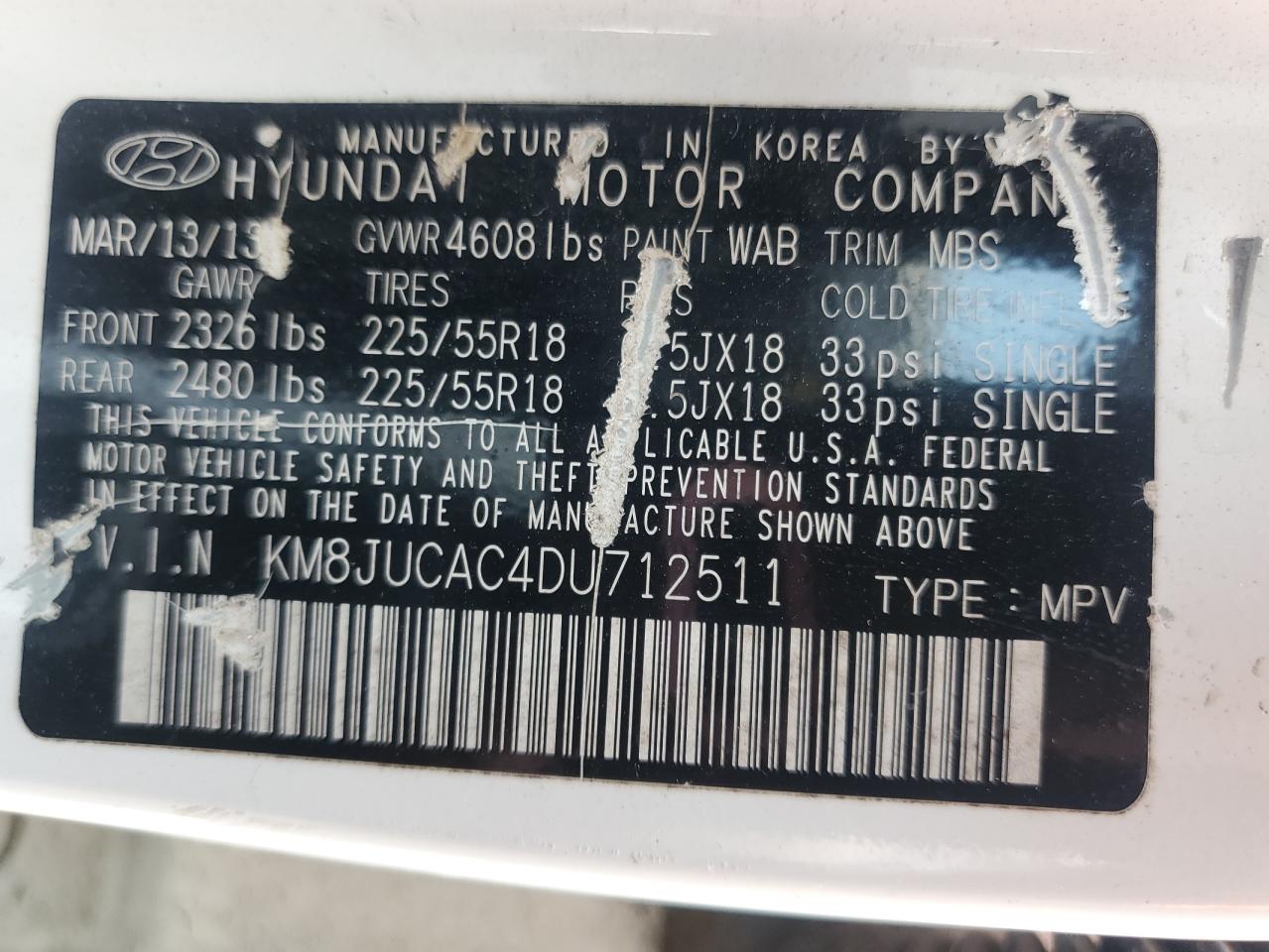 KM8JUCAC4DU712511 2013 Hyundai Tucson Gls