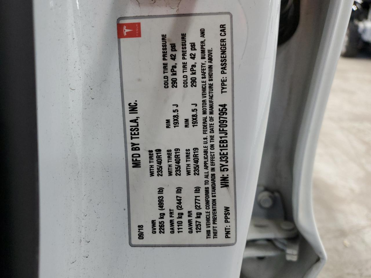 2018 Tesla Model 3 VIN: 5YJ3E1EB1JF097954 Lot: 69448505